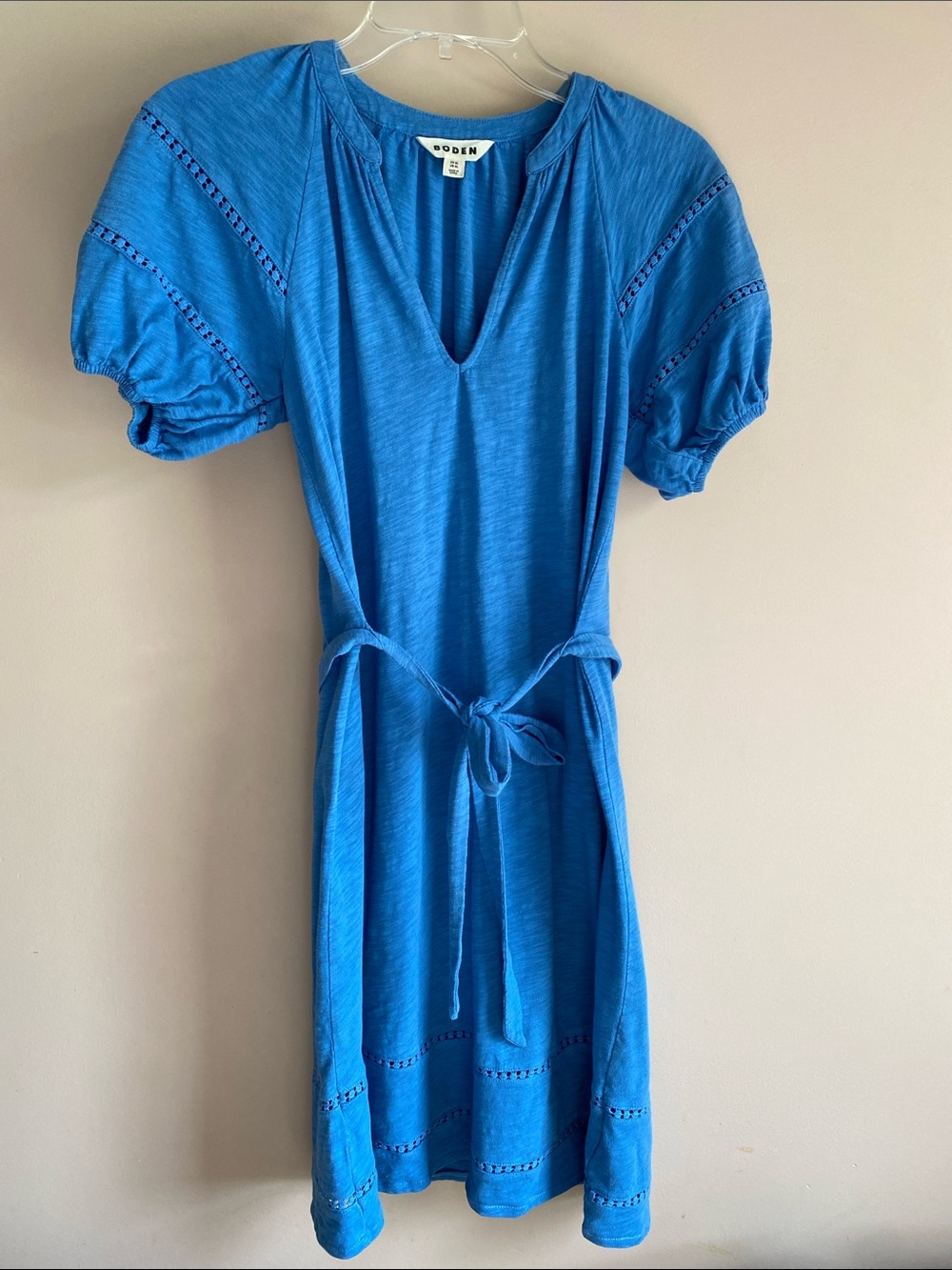Boden Royal Blue Tie-Waist Puff Sleeve Midi Dress
